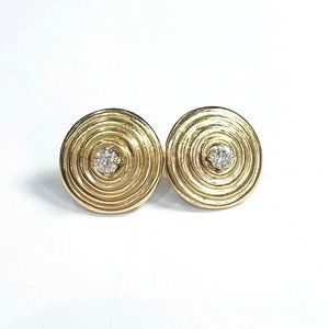 GORGEOUS! 14K Yellow Gold Vintage Round Disc .36CTW Diamond Earring Studs 17mm